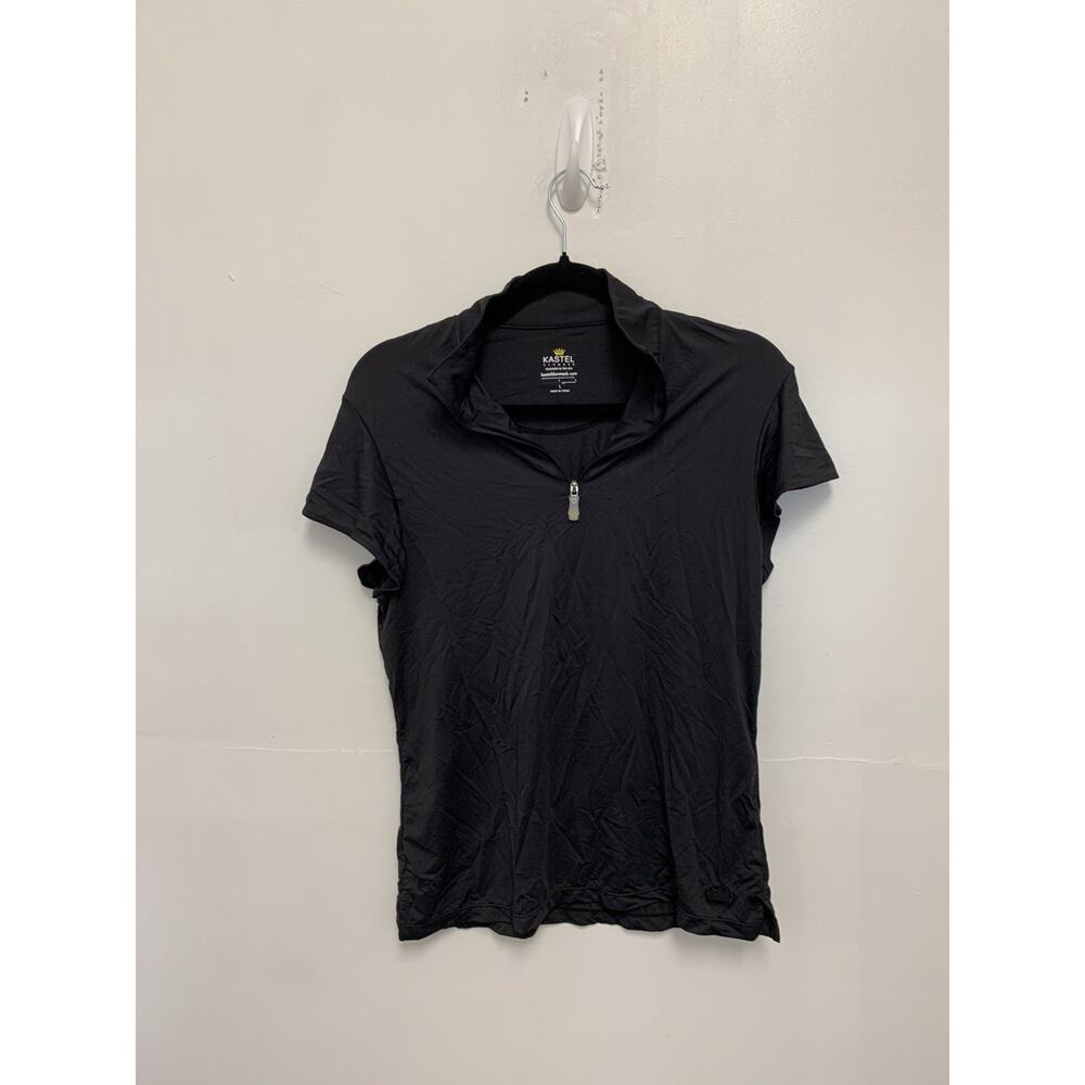 Isis Activewear Women's Black Zip-Front Short Sleeve Top